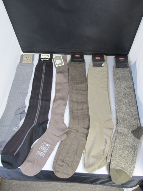 lot 104 image: 6 Pair Designer Dress Socks, patterned, tansgreysblack