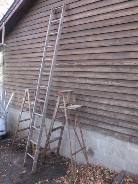 lot 28 image: Group of Vintage Wooden Ladders