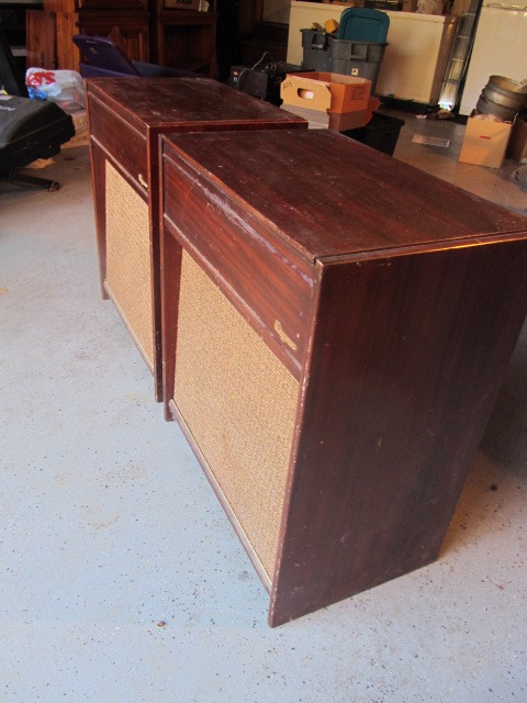 lot 31 image: PAIR Vintage Magnavox Turntable Stereo Cabinets (AS IS)