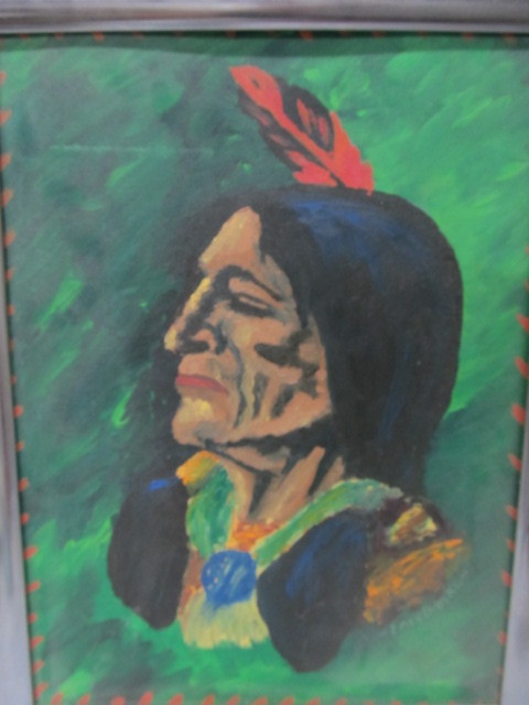 lot 167 image: Vintage Signed Native American Oil on Canvas Painting