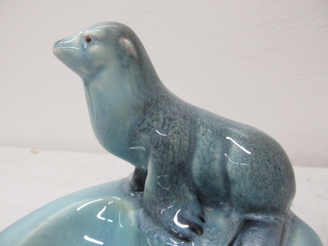 lot 172 image: Vintage BESWISK Seal Blue Glaze Pottery Trinket Holder