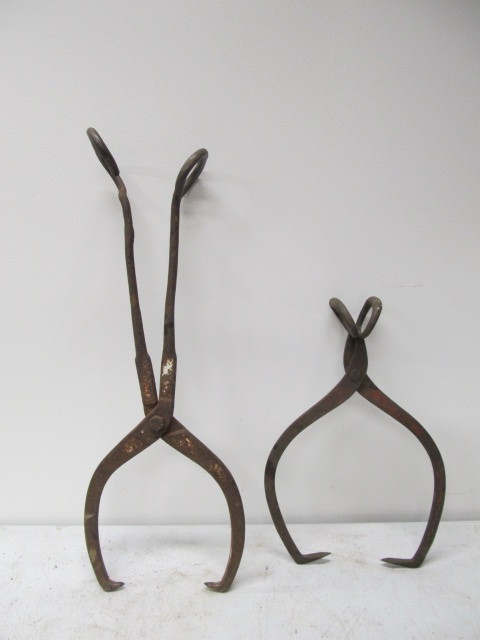 lot 142 image: 2 Large Pairs of Antique Ice Tongs