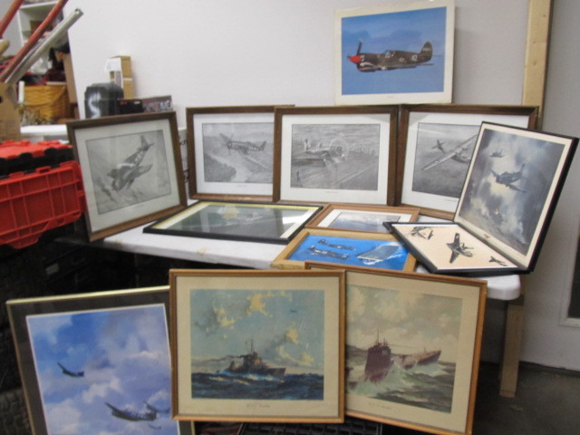lot 247 image: LARGE Lot of Vintage Framed Fighter Plane etc PicturesPrints