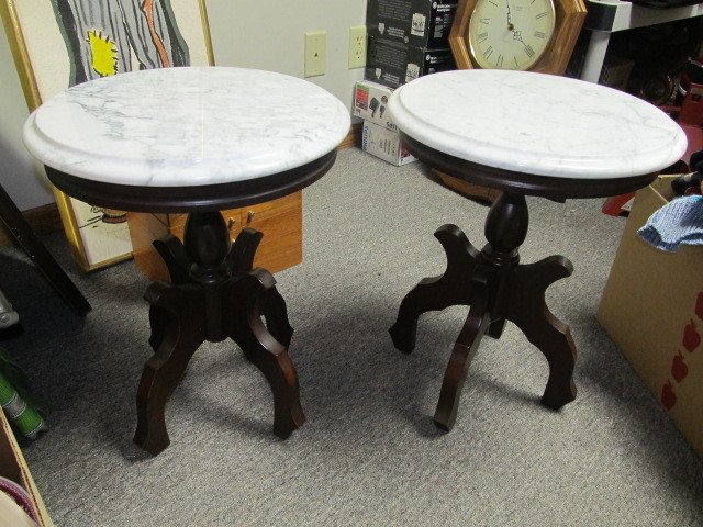 lot 38 image: Pair of Vintage Italian Marble Pedestal Tables