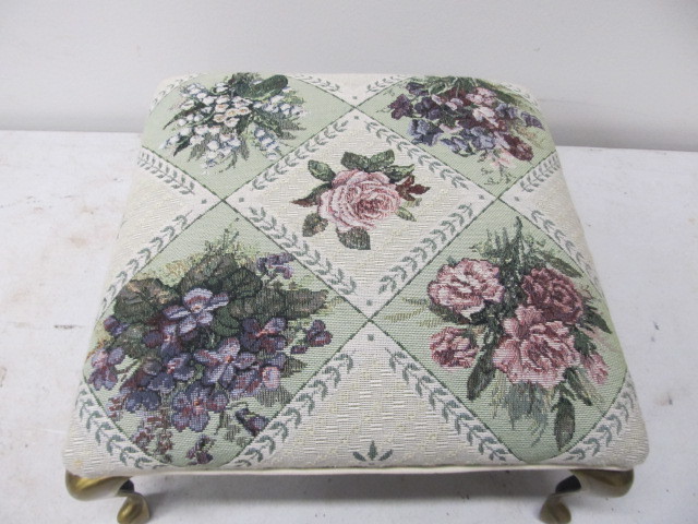 lot 221 image: Brass Leg Upholstered Footstool