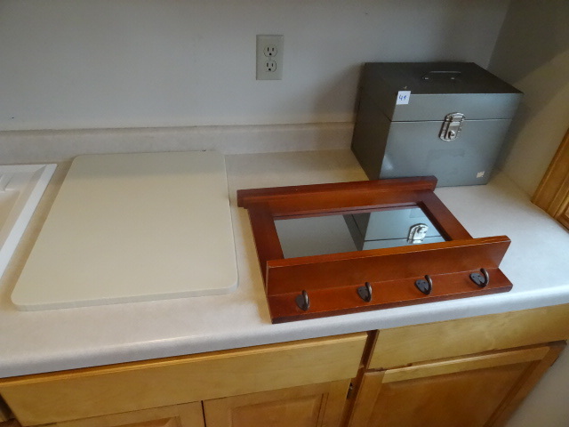 lot 49 image: Metal File Box & Mirror Wall Coat