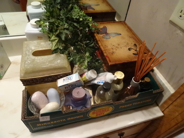 lot 57 image: Misc Bathroom Wall Shelf, Basket,