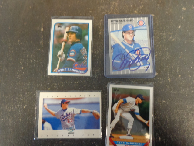 lot 11 image: 4 Ryne Sandberg Baseball Cards, 1 Autographed