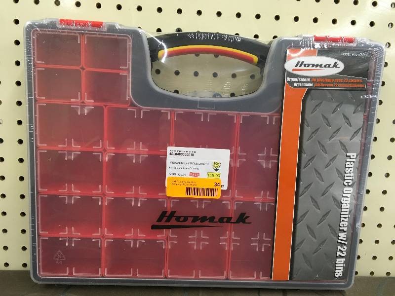 lot 34 image: Plastic Organizer w 22 Bins, MSRP $29.99