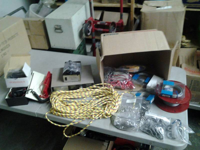 Box Lot Of Ropes, Steel Cables, Bungee Cords, Clevices, Caribeaners