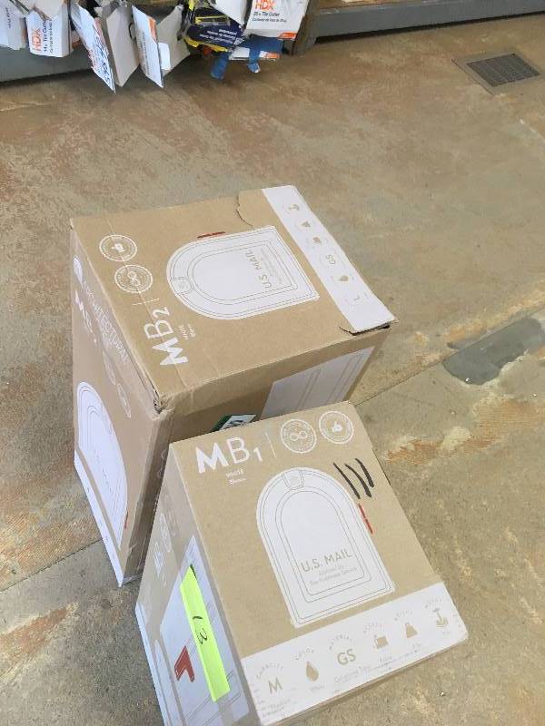 lot 13 image: Architechural Mailboxes MB1 Post Mount Mailbox White with Red Flag - Lot of 2 - Open Box
