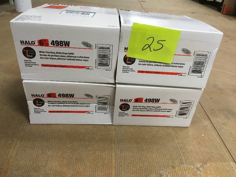 lot 25 image: Halo 6 in. White Recessed Lighting Sloped Ceiling Trim with Coilex Baffle - Lot of 4 - Open Box