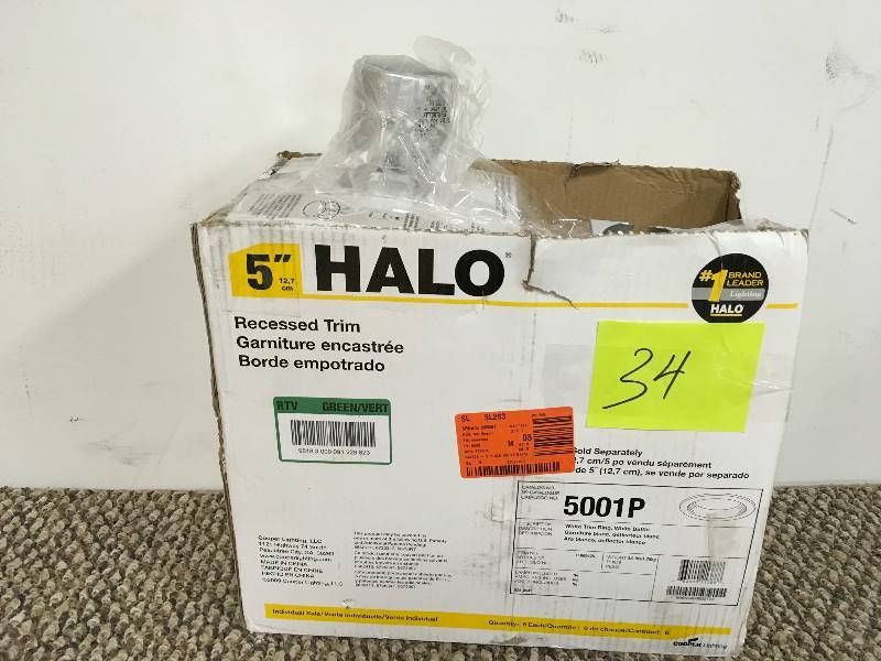 lot 34 image: Case of 6 Cooper Lighting Halo 5001P 5 Recessed Metal Baffle Splay - Open box