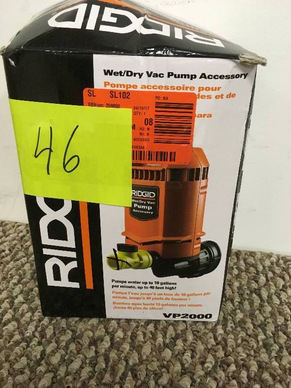 lot 46 image: Ridgid WetDry Vac Pump Accessory - Missing 1 Piece