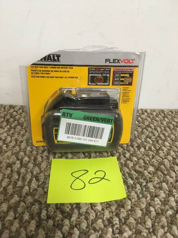 lot 82 image: DeWalt DCB606 FLEXVOLT 20v60V MAX 6.0 Ah Battery Pack