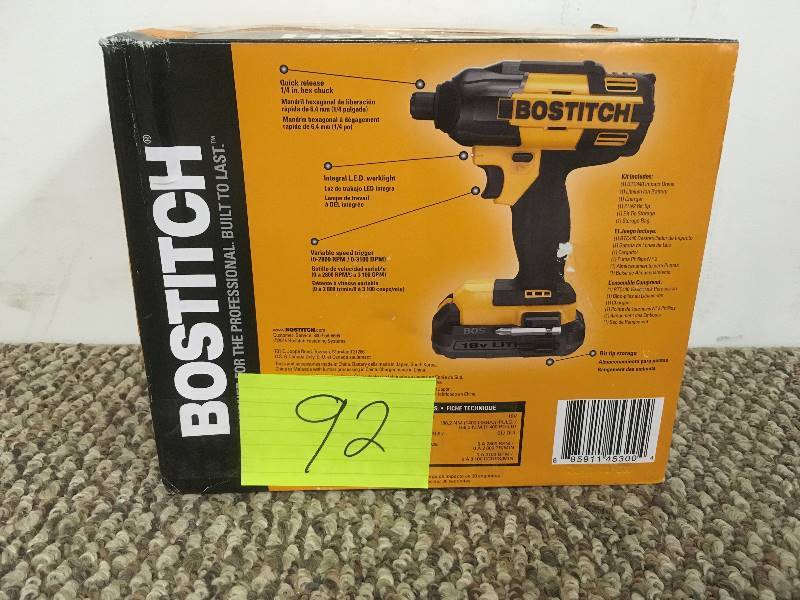 lot 92 image: Bostitch BTC441LB 18 Volt Lithium Impact Driver tool and battery only in working conditions