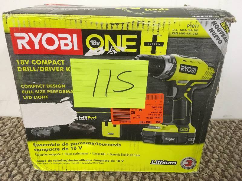 lot 115 image: Ryobi One 18 Volt Compact DrillDriver Kit