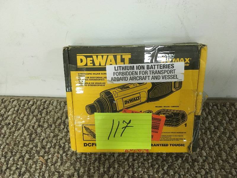 lot 117 image: DeWalt DCF682N1 8V Max Cordless Lithium-Ion 14 in. Gyroscopic Inline Screwdriver charger are not include