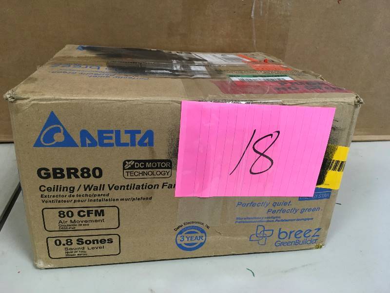 lot 18 image: Delta Electronics 80 CFM Single Speed Breez Green Builder Ventilation Fan