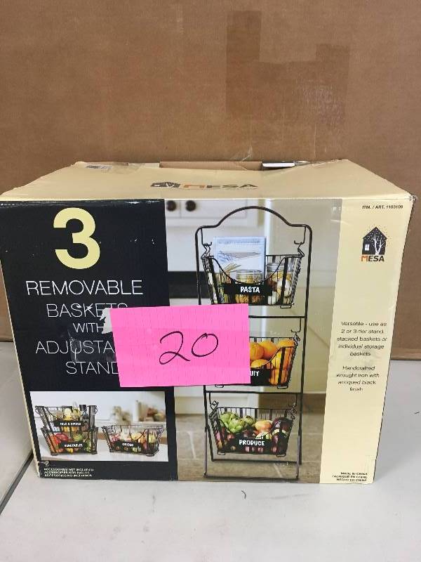 lot 20 image: MESA 3 Removable Baskets with Adjustable Stand