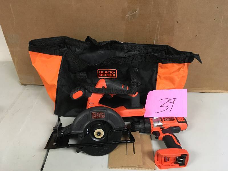 lot 39 image: Black & Decker 20 Volt MAX 2 Kit Lithium Drill & Circular Saw