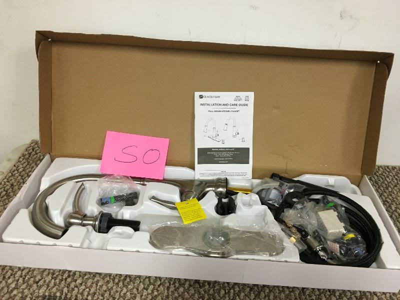 lot 50 image: Glacier Bay Touchless LED Single-Handle Pull-Down Sprayer Kitchen Faucet with Soap Dispenser in Stainless Steel