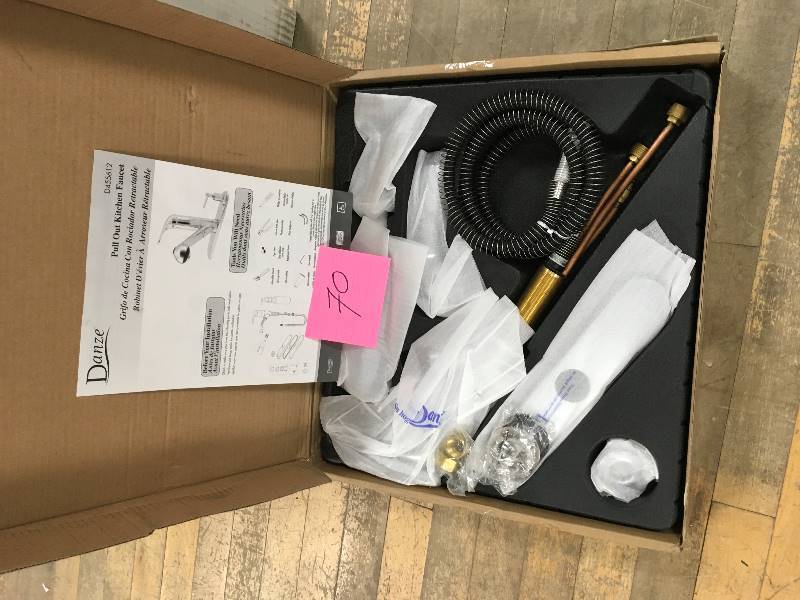 lot 70 image: Danze Melrose D455612 Single Handle Pull Out Kitchen Faucet with Soap Dispenser