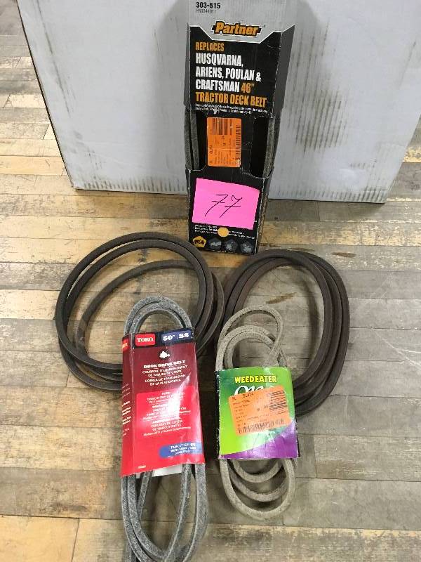 lot 77 image: Lawn Tractor Cutting Deck Belts - Lot of 3