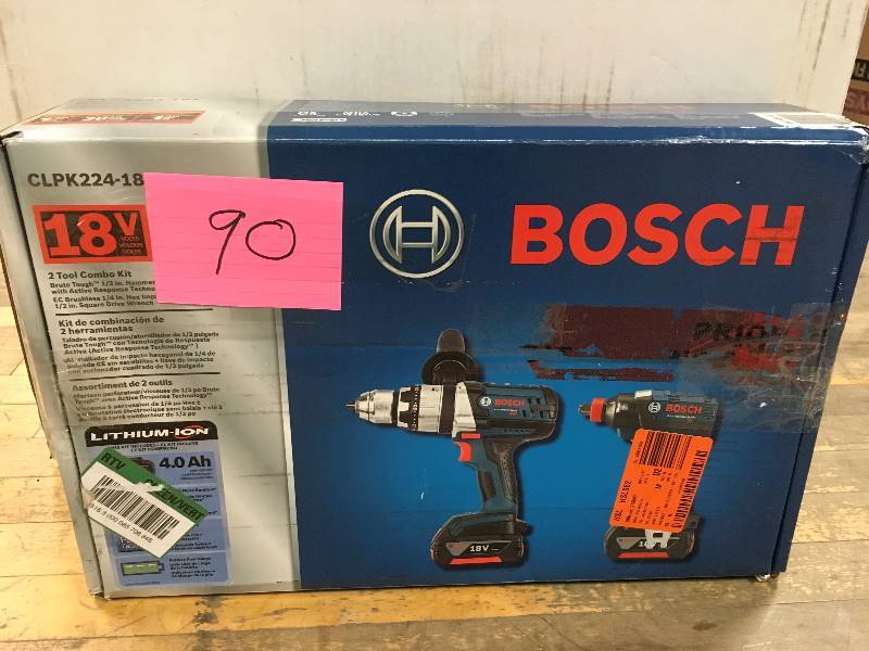 lot 90 image: Bosch CLPK224-181 18V Cordless Lithium-Ion 12 in. Hammer Drill and Socket Ready Impact Driver