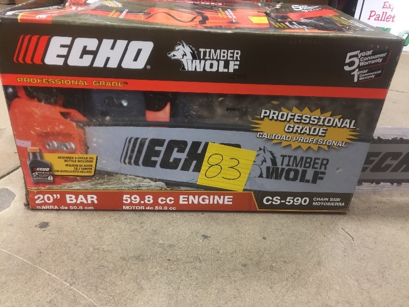 lot 83 image: Echo 20 in. 59.8cc Gas Chainsaw not used