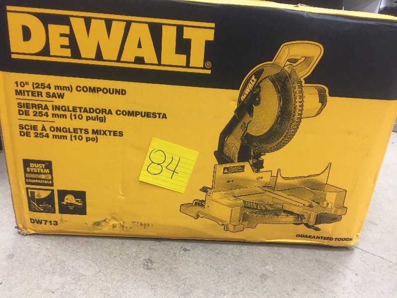 lot 84 image: Dewalt 15 Amp 10 in. Compound Miter Saw not used