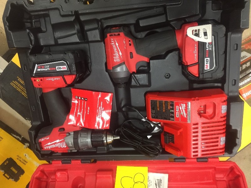 lot 85 image: Milwaukee M18 FUEL with ONE-KEY 18-Volt Lithium-Ion Brushless Cordless Hammer DrillImpact Driver Combo Kit 2796-22 in like new condition
