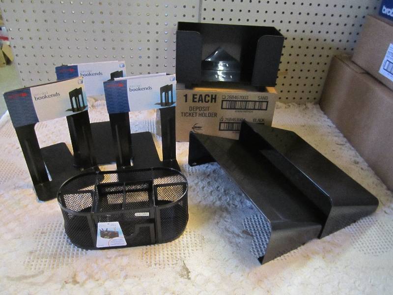 lot 36 image: Misc Office Items Bookends Wall Fil...