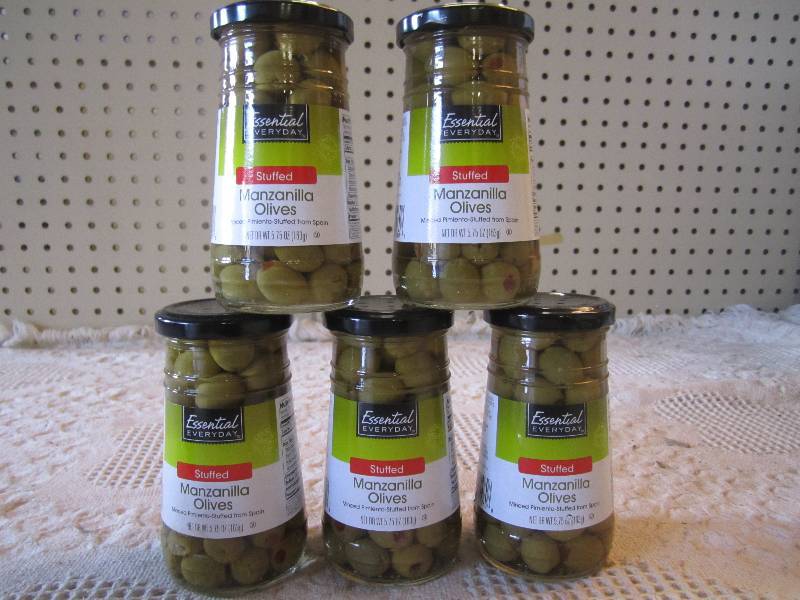 lot 62 image: Lot of 5 Jars Stuffed Manzanilla Ol...