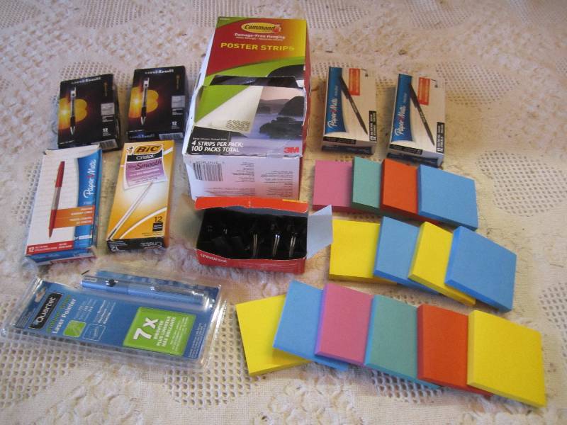 lot 221 image: Misc Lot Pens Post-Its Binder Clips...