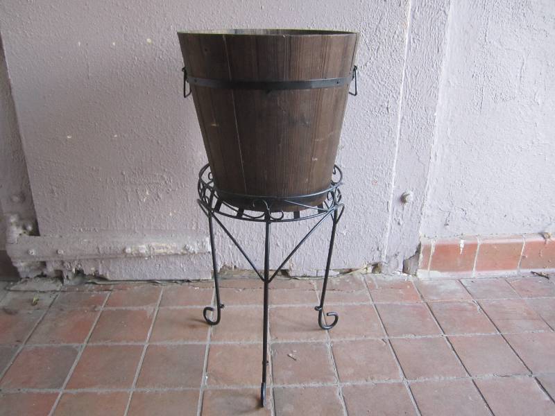 lot 244 image: Wood Planter Bucket with Metal Stan...