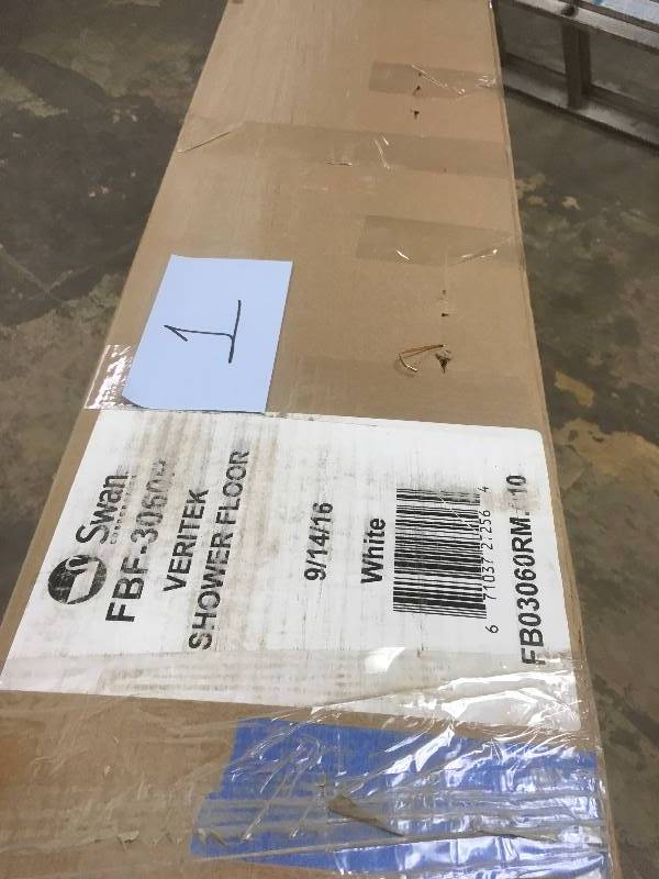 lot 1 image: Rectangular Veritek Barrier Free Shower Base, Right, White open box never used whit small damage