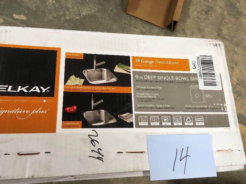 lot 14 image: Elkay HD342391 Signature Plus Universal Mount Single Bowl Kitchen Sink Stainless open box never used