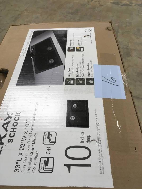 lot 16 image: Elkay by Schock Drop-InUndermount Quartz Composite 33 in. Double Bowl Kitchen Sink in Black open box never used