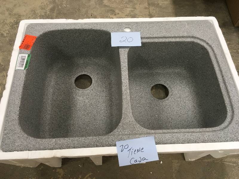 lot 20 image: Elkay by Schock Drop-InUndermount Quartz Composite 33 in. Double Bowl Kitchen Sink open box never used