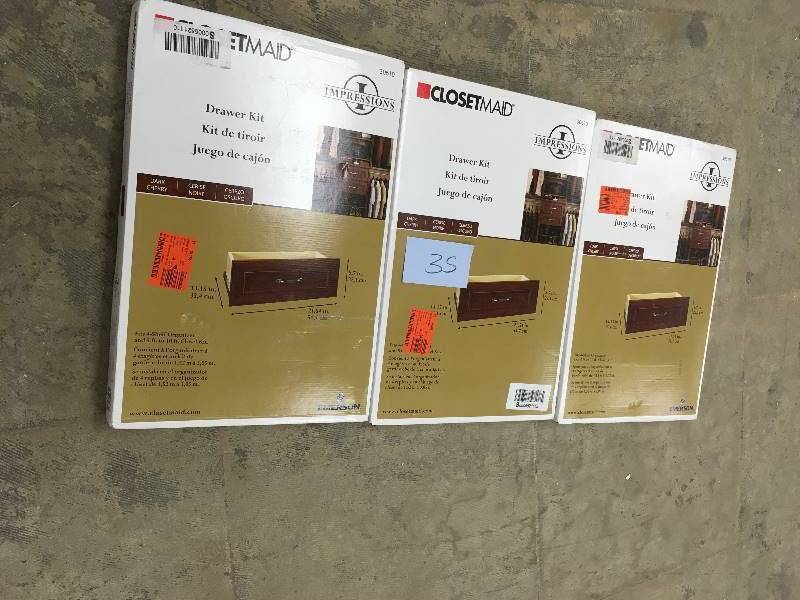 lot 35 image: ClosetMaid Impressions 25 in. W x 10 in. H Dark Cherry Standard Drawer Kit - Lot of 3 open box never used