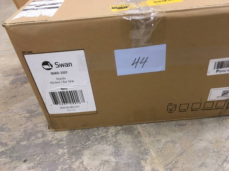 lot 44 image: Swanstone Classics 32 x 21 Undermount Ascend Bowl Kitchen Sink, Nero open box never used