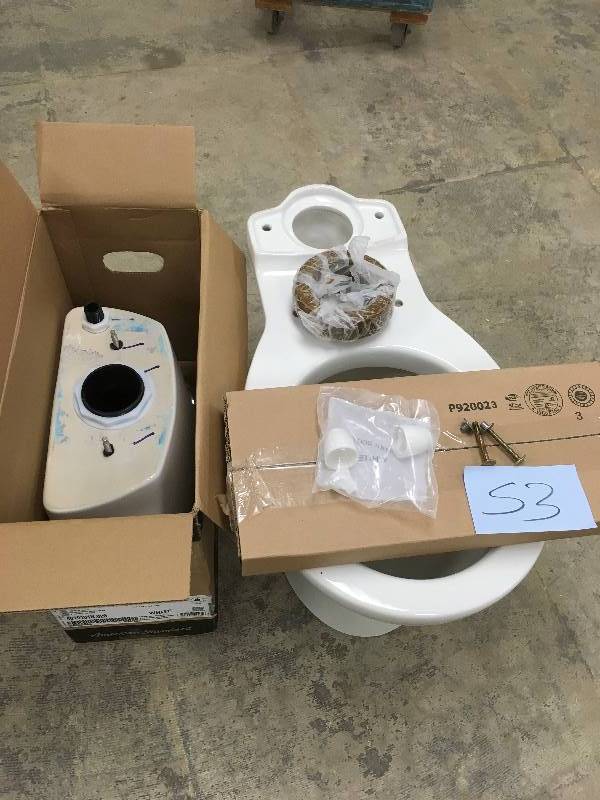 lot 53 image: American Standard Cadet 3 1.28 gpf 10-Inch Rough Toilet Tank & Cadet 3 RF Bowl Het 1.28 White open box never used