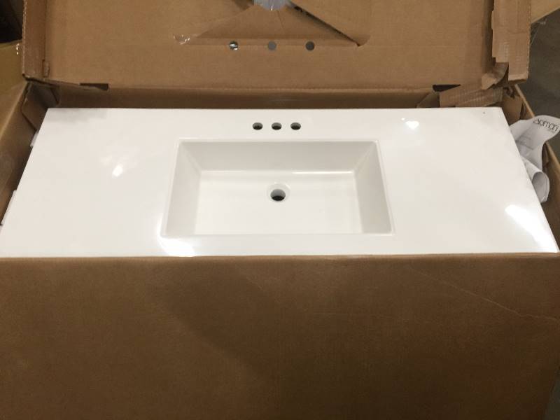 lot 62 image: WoodCrafters Home Products Stelia 48 in. Vanity White Washed Oak Whit small damge on the vanity