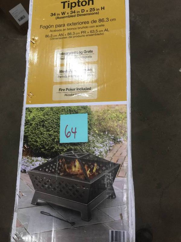 lot 64 image: Hampton Bay Tipton 34 in. Steel Deep Bowl Fire Pit in Oil Rubbed bronze
