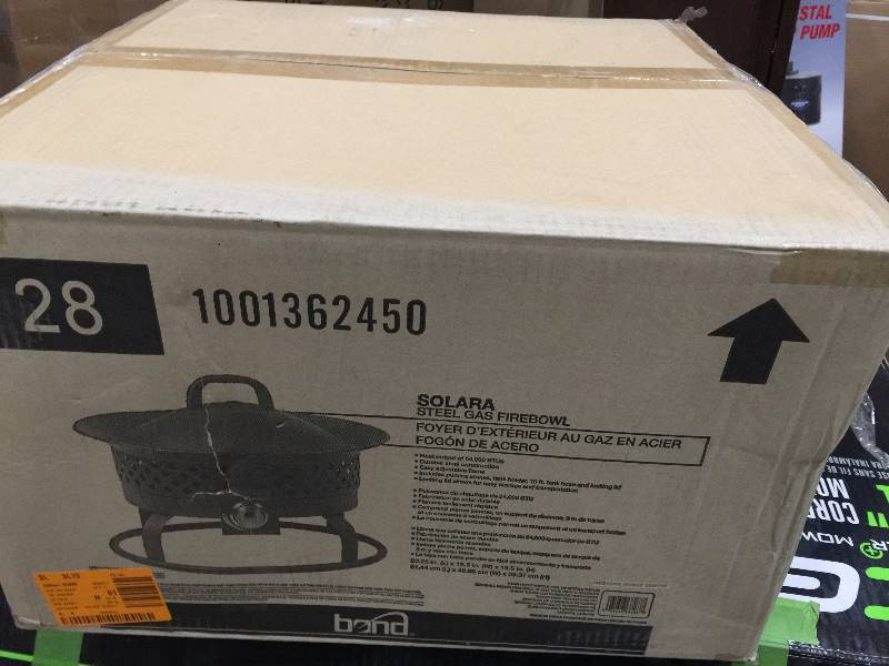 lot 69 image: Bond Manufacturing  19 in. Wide Solara Stainless Steel Gas Bowl Fire Pit open box never used