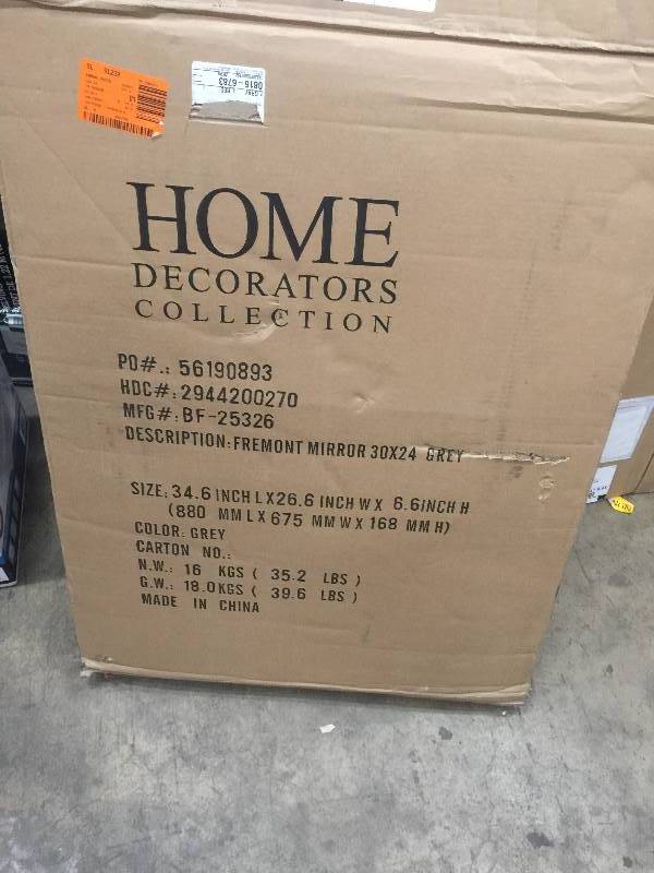 lot 89 image: Home Decorators Collection Fremont 24 in. W x 30 in. H x 6-12 in. D Framed Surface-Mount Bathroom Medicine Cabinet in Grey open box never used