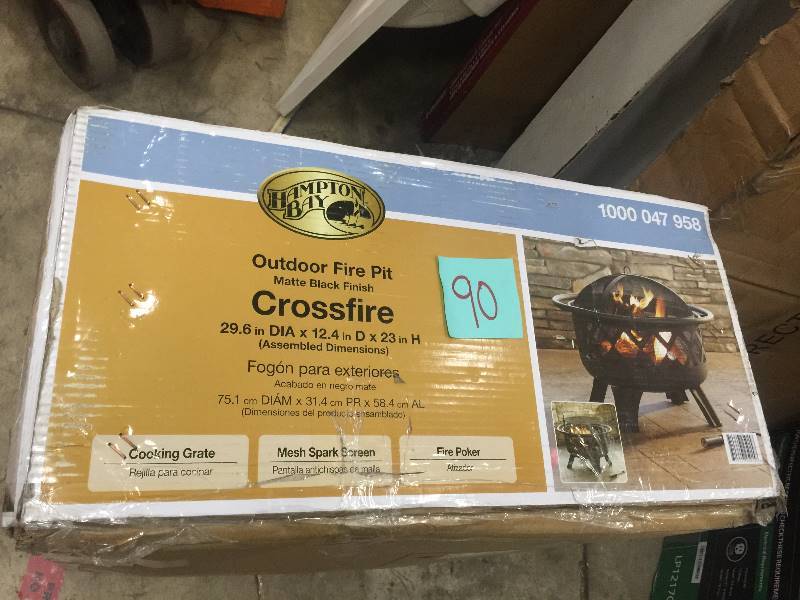 lot 90 image: Hampton Bay Outdoor Fire Pit Matte Black Finish Crossfire open box never used