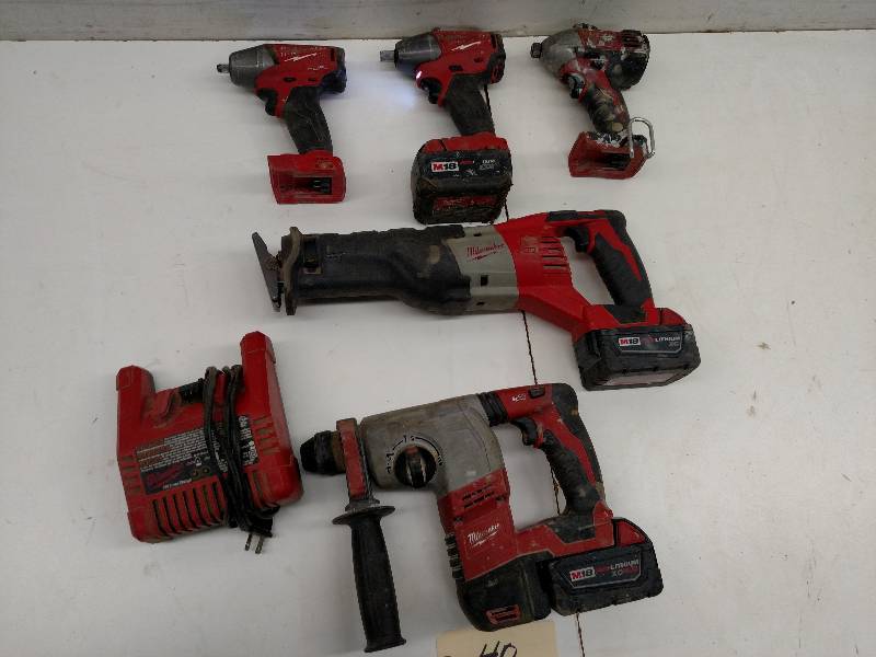 lot 40 image: Milwaukee 18 Volt Cordless Tools & ...