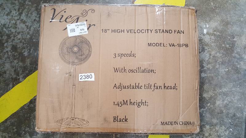 lot 2380 image: Vie Air 18 Industrial Heavy-Duty Pedestal Oscillating Metal Stand Fan